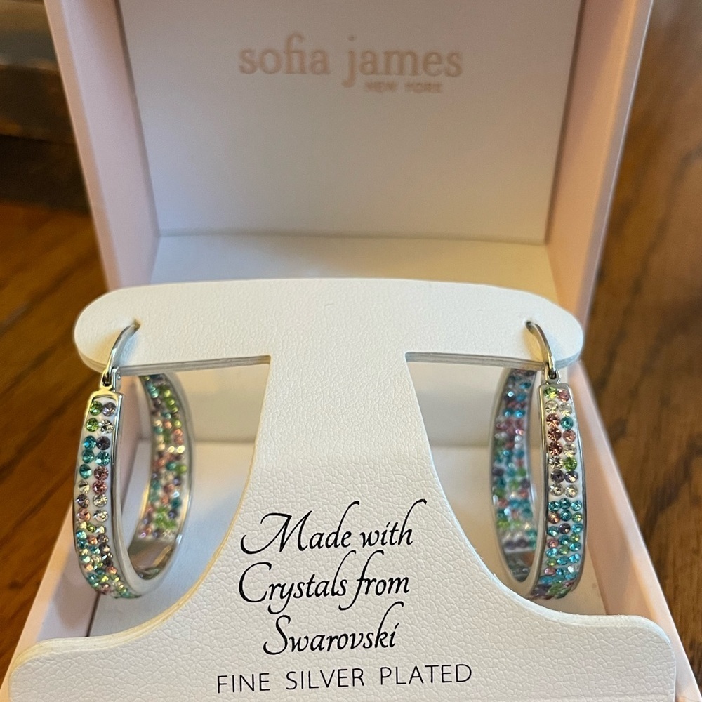 Multi-colored Swarovski Crystal Silver Earrings by Sophia James NIB
